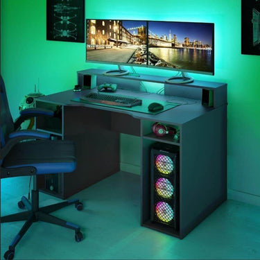 Sega Dark Grey Gaming Desk with Hutch: Ergonomic, Stylish, and Functional - UK Luxury Furniture